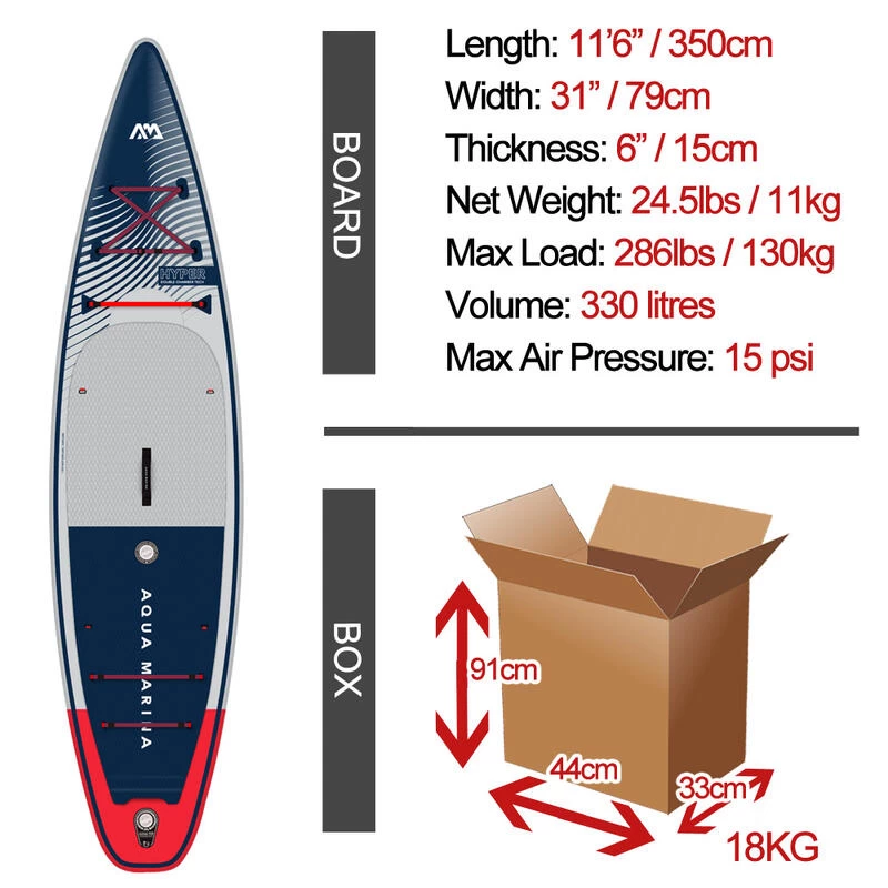 PACK PADDLE GONFLABLE HYPER 11'6 AQUA MARINA 2023 – Image 4